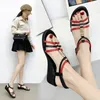 Sandals Black/Red Black Golden Rings T Strap Wedges Breathable Comfortable For Outdoor Wear Versatile Women's