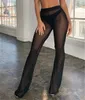 Pantalon Capris pour femmes, Sexy, en maille transparente, taille haute, élastique, jambes larges, Cover-Up pour Bikini, tendance, S-XL