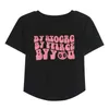 Deeptown Korean Style Letter Pink T-shirts Women Harajuku Fashion Slim Short Sleeve Crop Top Streetwear Y2K Casual Tshirts Chic