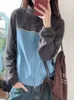 Deeptown-Sudadera Hippie coreana azul con cremallera para mujer, Sudadera con capucha de gran tamaño Harajuku Kpop, chándal femenino, ropa de calle, Tops de retales