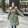 Women's Trench Coats 2023 Fur Collar Long Parka Hooded Down Cotton Puffer Jackets Thick Warm Korean Snowsuit Sleeve Pocket Belt