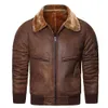 Mens Leather Fur Jacket Coat Casual Multi-Pocket Lapel Short Velvet Autumn and Winter New