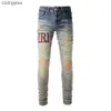 Viola Jeans Moda Uomo Jean 2023 Demin Street Fashion Amiirii Logo ricamato blu stretch attillato #888