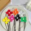 Choker Multi Colors Fuchsia Imitation Pearl Colorful Flower Necklace Women Black Wax Thread Rope Chain Adjustable Neck