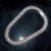 Cadena cubana Baguette con punta de 15 mm, collar de diamantes helados reales chapado en oro blanco de 14 quilates, joyería de circonio cúbico, longitud de 14-20 pulgadas, 268z