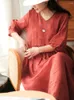 Robes décontractées Mode Femme Robe Solide Couleur Col V Manches régulières Loisirs Poche Robe Fête pour les femmes 2023