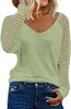 Casual tops met V-hals, shirts met lange mouwen en doorschijnende mesh-patchworkblouses en tops voor dames 2309064