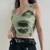 Deeptown Grunge Y2k Débardeur Vert Femme Gothique Punk Imprimé Abstrait Mince Gilet D'été Américain Streetwear Coquette Récolte Hauts