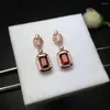 Dangle Earrings Fashion Natural Red Garnet Drop Gemstone Elegance Lovely Crown Square 925 Silver Female Gift Jewelry