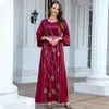 Casual Dresses Wepbel Rhinestone Muslim Dress Islamic Clothing Robe Abaya Leaf Pattern Eid Party Diamond Belt Dubai Gown Kaftan