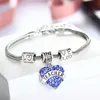 Corazón entero de cristal azul, regalos para maestros, pulseras, brazalete con dijes, pulsera, recuerdos del día del maestro 289A