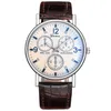 Three Eyes Flat Watch Quartz Classic Fashion Mens WristWatch311d