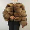 Women's Fur Faux Fur BEIZIRU Real Raccoon Fur Coat Women Winter Long Sleeve Natural Luxury Jackets Thick Top 230908