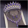 Ensembles de bijoux de luxe bleu cristal mariée pour femmes mode diadèmes boucles d'oreilles colliers couronne collier mariée 230216 livraison directe Dhcuk
