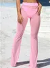 Sıcak Seksi Kadın Pantolon Capris Beach See-Through Meight High Bel Elastik Sheer Geniş Bacak Pantolon Pantolon Bikini Örtün S-XL