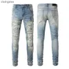 Demin Fashion Jean Calidad Amiirii Mens Craft Lavado Perforado Púrpura Alto 2023 Jeans de cuero Pesado PNM6