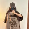 Deeptown harajuku vintage gráfico marrom topo feminino estilo coreano 90s streetwear estética camisetas de tamanho grande retalhos carta