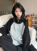 Deeptown Korean Style Kpop Grey Zip Sweater Cardigan Women Hippie Vintage Harajuku Patchwork Oversize Jumper Streetwear Knit Top