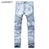 LALAPANTY Clothing Jeans slp Blue Black Destroyed Mens Slim Denim Straight Biker Skinny jean Men Ripped jeans Pants266r