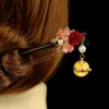 Floral Hairpin Lantern Luminous Chinese Hair Sticks For Hanfu Party Sandalwood Pearl Hair Bun Forks Vintage Hair Clasp Jewelry