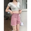 Shorts pour femmes Denim rose sale Figure en forme de poire Minceur A-Line Pantalon à jambes larges à bords amples