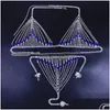 Autres Stonefans Y Blue Bra Thong Ensembles Harnais pour femmes Vêtements d'été Crystal Bikini Body Chain Festival Bijoux 221008 Drop Deliver Dhzlh