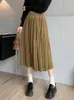 Spódnice tigena midi długa aksamitna spódnica dla kobiet 2023 jesienna zima koreańska solidna solidna solidna linia Pletacja wysokiej talii samica średniej długości
