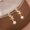 Diamond Set Pearl Lettre S Boucles d'oreilles en acier titane Charm designer pour femmes Stud bijoux de luxe amour cerceau cadeaux femme fille or si232s