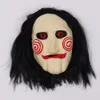 Masques de fête Masker boneka Jigsaw masculage gergaji mesin film dengan rambut palsu latex menyeramkan Halloween topeng seram pesta Cosplay Prop 230907