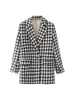 Women's Suits Women Fashion Houndstooth Tweed Blazer Coat Vintage Long Sleeve Flap Pockets Female Outerwear Chic Veste Femme