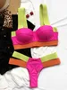 Sexy conjunto de maiôs femininos sexy roupa de banho retalhos biquíni 2023 mulher push up biquini neon biquinis maiô fatos de banho 230808