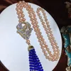 Anhänger-Halsketten HABITOO Wunderschöne natürliche 8-9 mm rosa Süßwasserperle Goldperlen-Mix-Halskette Kristall-Kubikzircon-Quastenschmuck 40 Zoll