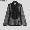 Men's Casual Shirts INCERUN Tops 2023 American Style Men Fashion Solid Ribbon Blouse Male Stitching Butterfly Lace Long Sleeve Thin S5XL 230907