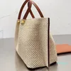 2023-Large Capacity Straw Woven Shopping Bag Women Tote Bags Gold Hardware Buckle Handbag With Purse Leather Handle High Quality Lady Beach Bag Clutch