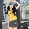 Deeptown Y2k Vintage Lettre Imprimé Haut Court Femmes Style Coréen Streetwear Patchwork T-shirts Kpop Hippie Harajuku Haut À Manches Courtes