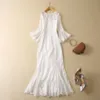 2023 vestido sereia de renda floral branco manga 3/4 com decote em v vestidos longos casuais S3F280216 plus size XXL