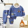 Zestawy odzieży Dziecięce Dziewczyny Pajama kreskówka długie rękaw grube ciepłe topy z spodniami Baby Autumn Zima Sleeping Wear 230907