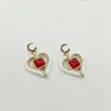 2023 Luxury quality Charm heart shape pendant necklace with red and white color drop earring in 18k gold plated have stamp box PS7296a