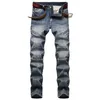 Moda Uomo commercio estero azzurro nero Slim Fit Motociclista Jeans Pantaloni Strappati Biker da uomo che lavano per fare la vecchia piega Pantaloni Casual Runway Denim