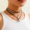 Chaîne en corde longue de 140CM, 2 pièces, avec pendentif en forme de cœur d'amour, pour femmes, mariée, fil de cire, nœud papillon réglable, ras du cou, bijoux Y2K