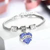 Corazón entero de cristal azul, regalos para maestros, pulseras, brazalete con dijes, pulsera, recuerdos del día del maestro 289A