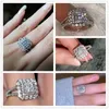 Solitaire Ring Huitan Gorgeous Square Shape Women Ring Full Bling Iced Out Micro Pave Crystal Zircon Bridal Ring Wedding Engage Ring 230907