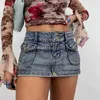 Skirts Streetwear Fashion Diamonds Bodycon Denim Skirt Sale High Waist Mini Skirts Women Cargo Summer Pockets Casual Y2K Short Ladies Bottom SlimL230908