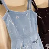 Designer classique dames lettre Haute balançoire tricotée avec des bretelles de broderie vides décontracté lâche Sexy robe de mode