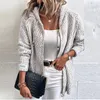 Women's Knits Tees Autumn Winter Knitted Cardigan Hooded Contrasting Colors Loose Fit Coat Thick Draw String Zipper Casual Sweater 2023 230907