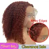 Kinky Curly Bob Baby Hair 13x6 HD Lace Frontal Wig Human Redd Brown Colored Front Glueless Edges