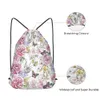 Sacs de rangement Pivoines Dstring Sac à dos Sac d'été Printemps Aquarelle Fleur Roses Papillons Feuille verte Colorf Sport Gym Sack String Ott9I