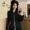 DeepTown Y2K Korean Grey Zip T-shirts Kobiety HARAJUKU Fashion Hase Streetwear Slim Strata Nieregularny długi rękaw