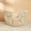 New Simple Solid Color Vacation Beach Bag Womens Portable Moon Leisure Straw Woven Tote Bag Handbag For Woman