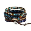 Pulseras envolventes de cuero de lapislázuli con forma de lágrima de tenis para mujer, pulsera con cuentas de piedra natural de cristal bohemio con acero inoxidable Chai2464